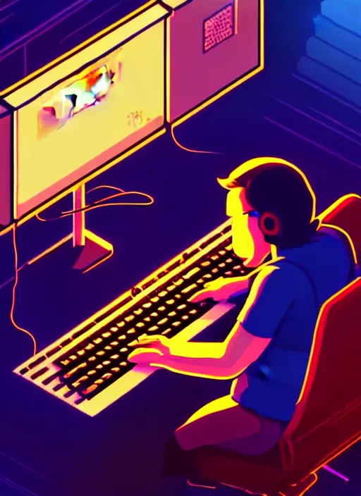 Prompt: discord user furious typing at the keyboard of his computer in the dark of night, beautiful detailed pixelart by albertov, intricate details, beautiful, dithered gradients, volumetric lighting, cgsociety, artstation, smooth, sharp focus, 2 d illustration, amazing art by dan mumford