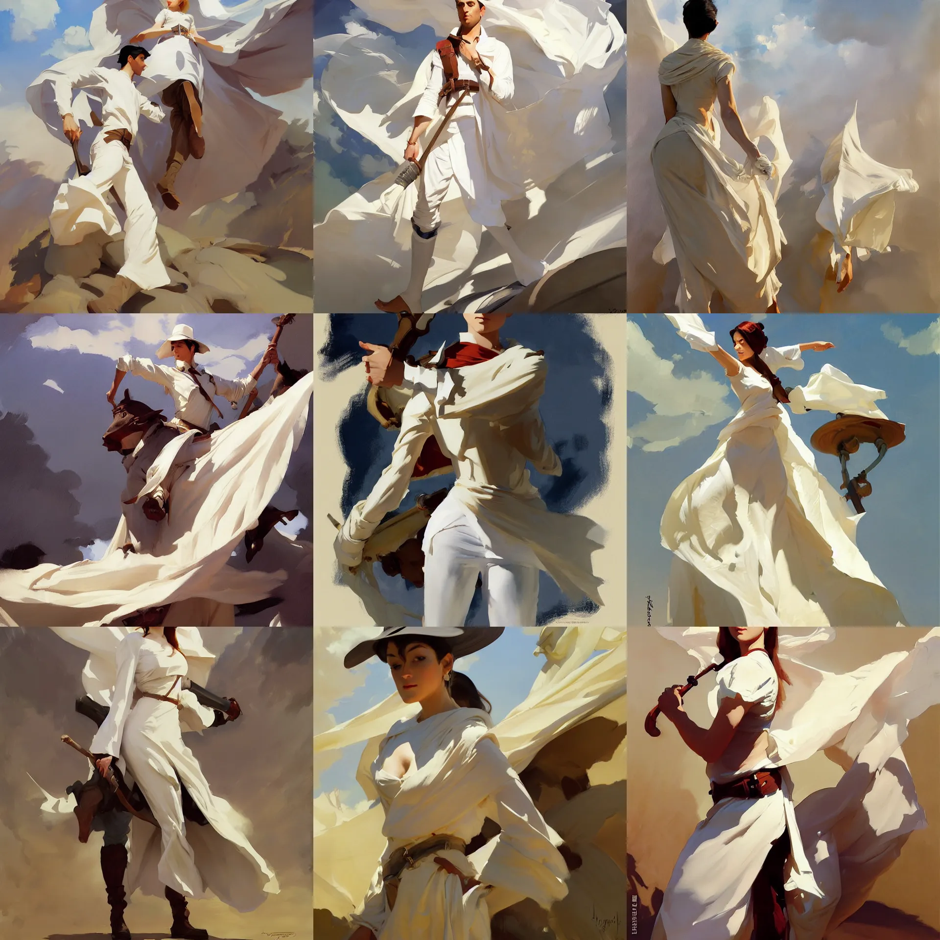 Image similar to white cloth fabric jodhpurs greg manchess painting by sargent and leyendecker, studio ghibli, fantasy, medium shot, asymmetrical, intricate, elegant, matte painting, illustration, hearthstone, by greg rutkowski, by greg tocchini, by james gilleard, by joe fenton