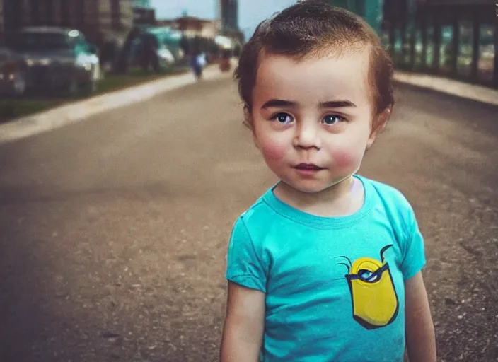 Image similar to professional fine detailed photo portrait of young minion from makhachkala, dagestan. kid minion in the postsoviet suburbia, iphone photo, instagram, color