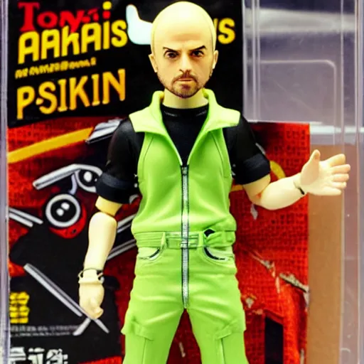 Prompt: Anime Jesse Pinkman action figure, by Tomy, product photo