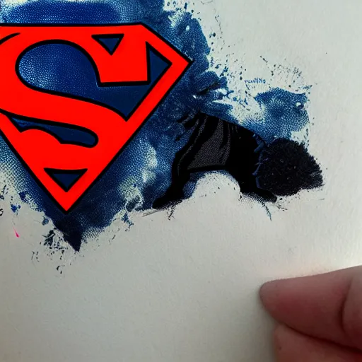 Image similar to die cut sticker, luffy is superman, splatter paint on paper