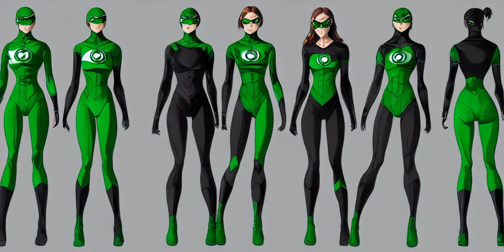 Image similar to full body exaggerated outfit, female green lantern character clean concepts by senior concept artist in the anime film, tech wear, streetwear, featured on artstation