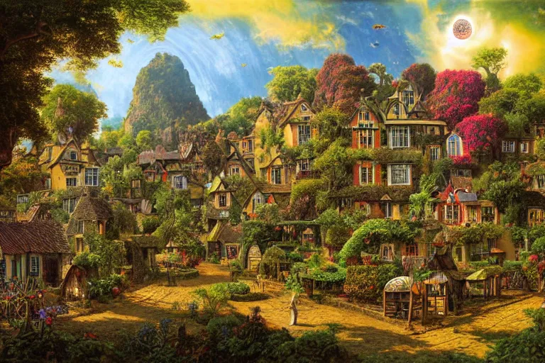 Image similar to quaint village surrounded by gardens by ernst haeckel, david a. hardy, oyama kojima, phil koch, annie leibovitz, benoit mandelbrot, dan mumford, bruce pennington, mimmo rotella