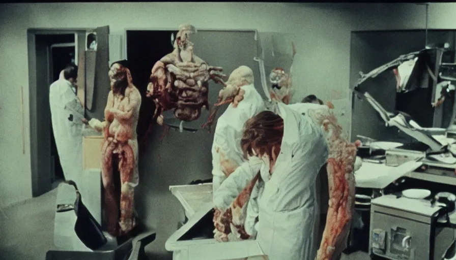 Prompt: 7 0 s film still from a horror movie about dissected humans, kodachrome, cinecolor, cinestill, film grain, film texture, retro, cinematic, high resolution, photorealism,