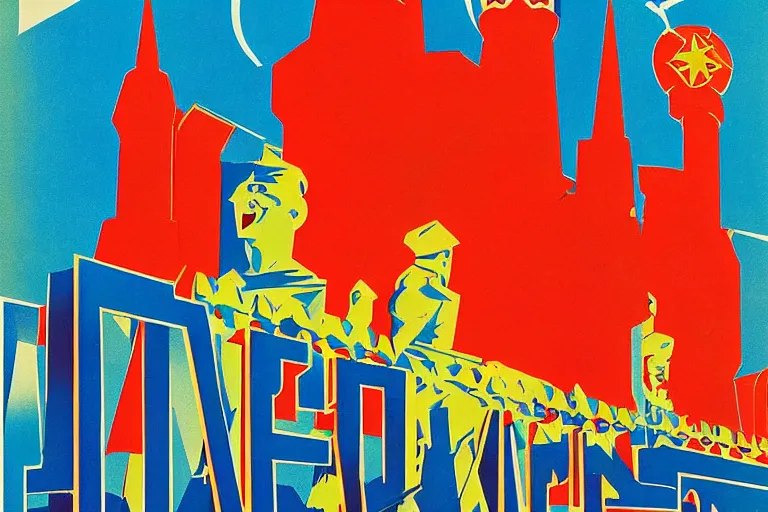 Prompt: A soviet poster for Communist Disney World park, Russian constructivism, bright colors, poster art