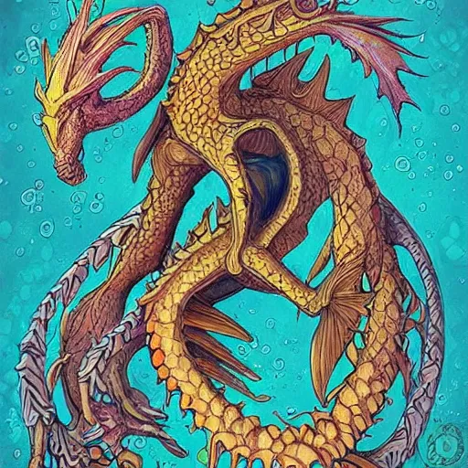 Image similar to underwater sea dragon full body, d & d style, trending on artstation, colorful, intricate, highly detailed art by ilse gort and yugin maffioli