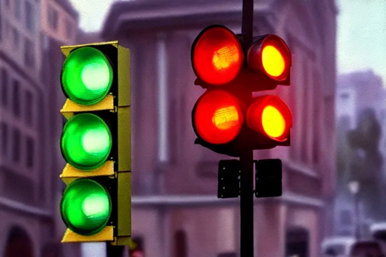 Image similar to ( ( a beautiful 8 k photorealistic masterpiece oil painting ) ( of ( traffic lights guiding people's behaviour ) ) ( hyperrealism ) ( 1 6 k ) ( trending on artstation )