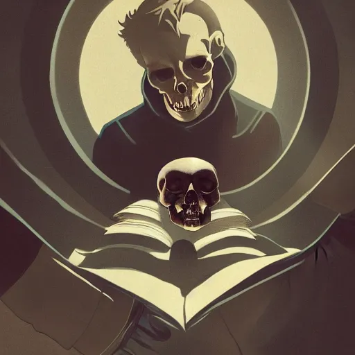 Prompt: William Shakespeare as Hamlet gazing into the eyes of Yorick\'s skull, ambient lighting, 4k, anime key visual, lois van baarle, ilya kuvshinov, rossdraws, artstation