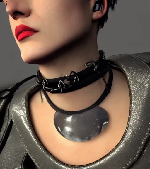 Prompt: detailed realistic female character cyberpunk wearing thick steel collar around neck, realistic, art, beautiful, 4K, collar, choker, collar around neck, punk, artstation, detailed, female, woman, choker, cyberpunk, neon, punk, collar, choker, collar around neck, thick collar, tight around neck, punk, choker, hyperrealistic, realistic, female, punk female,