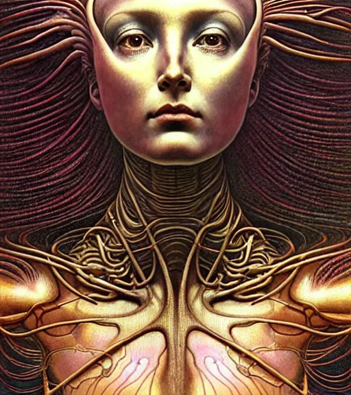 Image similar to detailed realistic beautiful young cher alien robot as queen of mars portrait by jean delville, gustave dore and marco mazzoni, art nouveau, symbolist, visionary, fractal, baroque. horizontal symmetry by zdzisław beksinski, iris van herpen, raymond swanland and alphonse mucha. highly detailed, hyper - real, beautiful