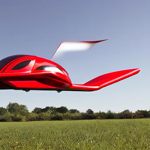 Prompt: red sport flying hovercar 35mm product photo