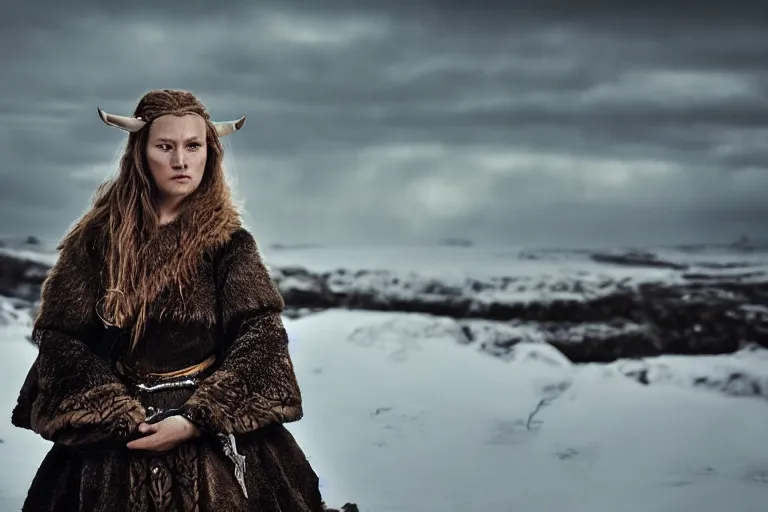 Image similar to portrait of a beautiful Viking woman By Emmanuel Lubezki