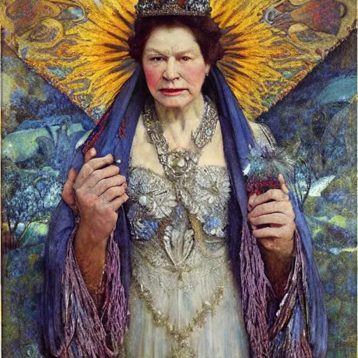 Image similar to the queen of the winter in full regalia, by Annie Swynnerton and Diego Rivera and Tino Rodriguez and Maxfield Parrish, elaborately costumed, rich color, dramatic cinematic lighting, extremely detailed