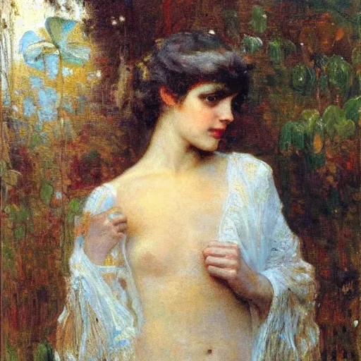 Prompt: a young person, half male and half female, gaston bussiere