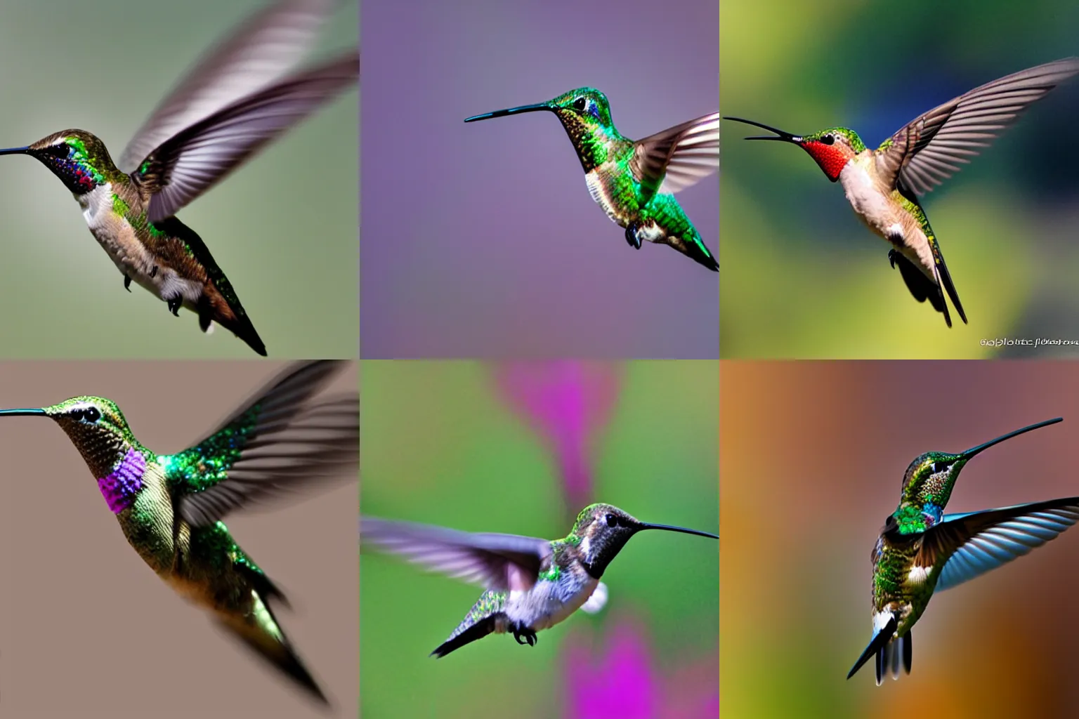 Prompt: close - up action photo of a hummingbird in flight. the hummingbird is a robot made of lots of intricate shiny gold parts.