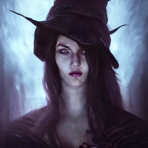 Image similar to portrait of a malevolent witch, D&D, beautiful, realistic, cinematic lighting, fantasy digital painting