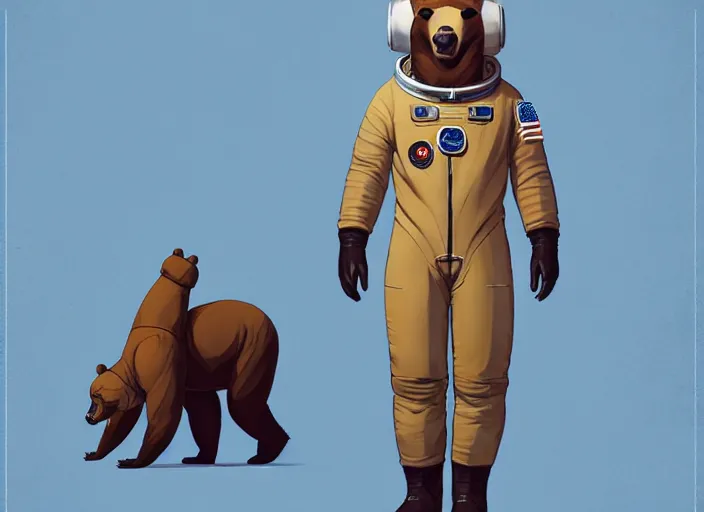 Prompt: character portrait feature of the anthro male anthropomorphic kamchatka brown bear fursona wearing cosmonaut outfit uniform professional pilot astronaut cosmonaut spirited disciplined character design stylized by charlie bowater, ross tran, artgerm, and makoto shinkai, detailed, soft lighting, rendered in octane