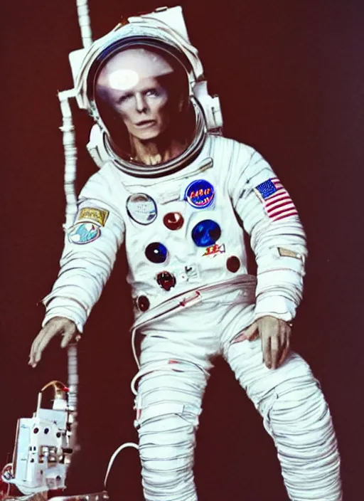 Image similar to david bowie in a space suit, full body