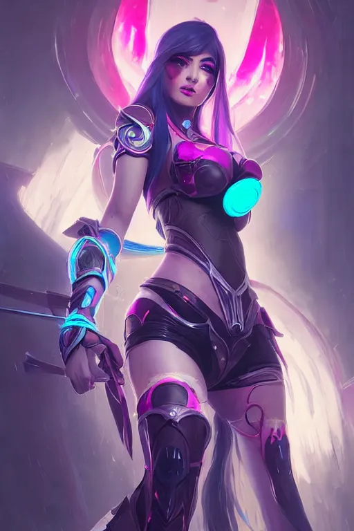 Image similar to irelia from league of legends, cyberpunk futuristic neon. kunai's flying around her, decorated with traditional japanese ornaments by ismail inceoglu dragan bibin hans thoma greg rutkowski alexandros pyromallis nekro rene maritte illustrated, perfect face, fine details, realistic shaded, fine - face, pretty face, masterpiece