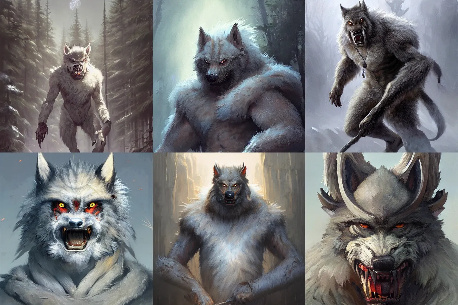 Prompt: very detailed masterpiece painting of an Asian Tribal Werewolf with light grey fur, wearing traditional Asian Armor, featured in artstation, concept art by Greg Rutkowski, WLOP, Dan Mumford, Christophe Vacher