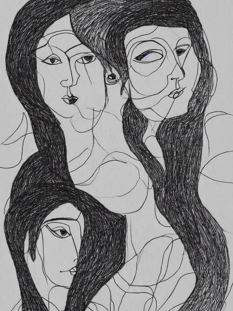 Image similar to beautiful intricate female portrait, one line drawing, bold sketch inspired by bauhaus and henri matisse.