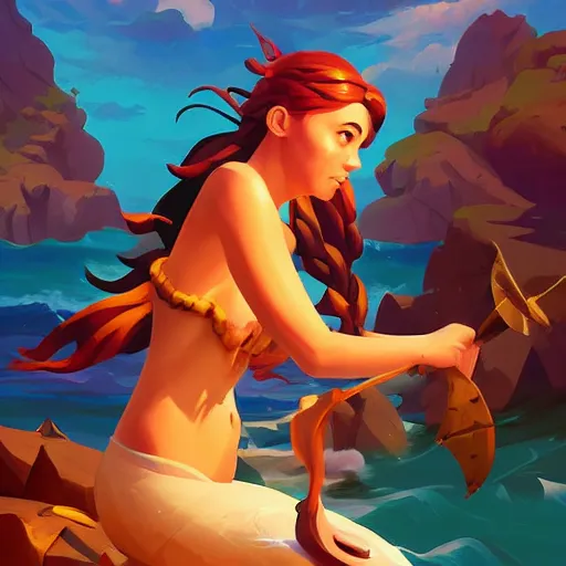 Image similar to painting mermaid treasure on sea of thieves game avatar hero smooth face median photoshop filter cutout vector, behance hd by jesper ejsing, by rhads, makoto shinkai and lois van baarle, ilya kuvshinov, rossdraws global illumination