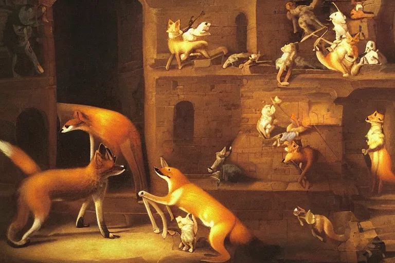 Prompt: a Fox explores a Dungeon, luminous, Renaissance Painting-n 9