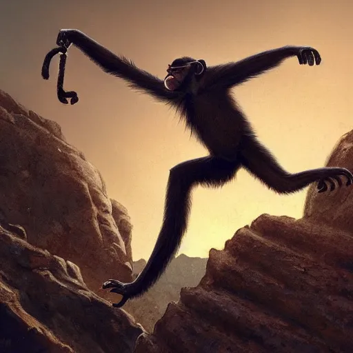 Image similar to a monkey throwing a bone to the air , dramatic lighting, cinematic, establishing shot, extremly high detail, photorealistic, cinematic lighting, artstation, style by James Gurney