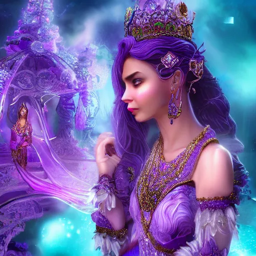 Image similar to portrait princess of amethyst, glowing, ornate and intricate purple jewelry, jaw dropping beauty, glowing background lighting, purple accent lighting, hyper detailed, fairy tale, 4 k octane render