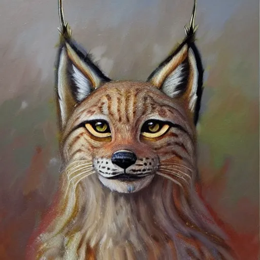 Prompt: an expressive oil painting of a lynx waring a crown!! made out of roses, high quality art,