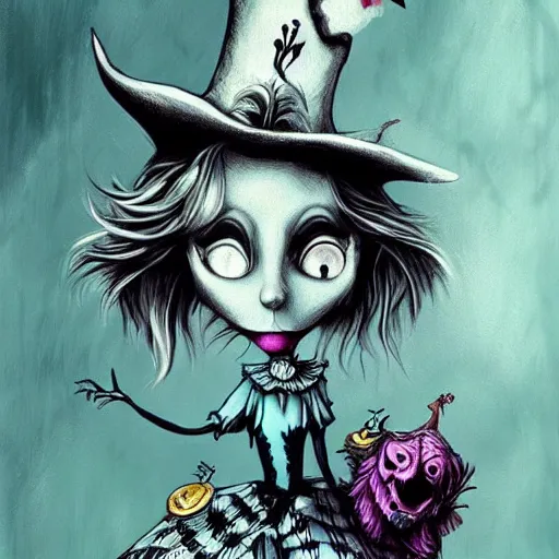 Image similar to alice in wonderland, nightmare, horror, art, illustration, by tim burton, artstation, artgem