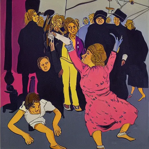 Image similar to feminist revolution, lisbon city at night, art in the style of paula rego