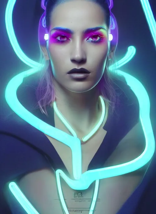 Image similar to a hispanic female humanoid, cyber neon lighting, futurism, cyberpunk high fashion, glamor profile pose, hyper photorealistic, beautiful futuristic jewelry, crispy quality, digital photography, trending in artstation, trending in pinterest, cinematic, 4 k ultra hd, art by pascal blanche, art by artgerm, art by greg rutkowski,