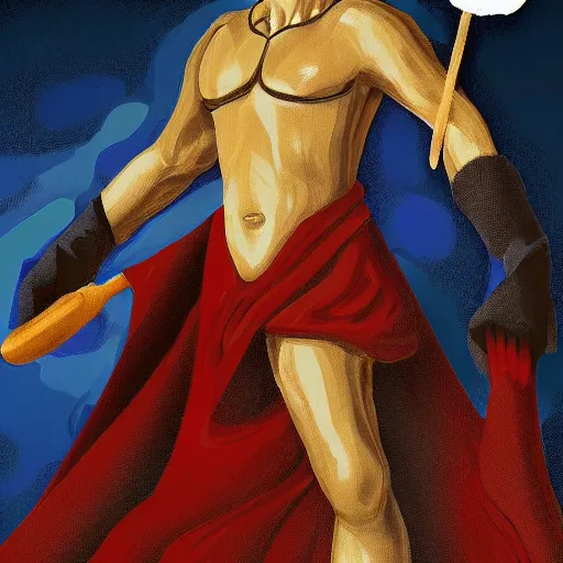 Prompt: Morpheus the sandman with his tools the ruby, the pouch of sand, and the helmet. Award-winning digital painting