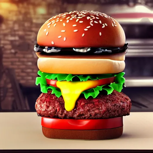 Image similar to super hot anthropomorphic burger