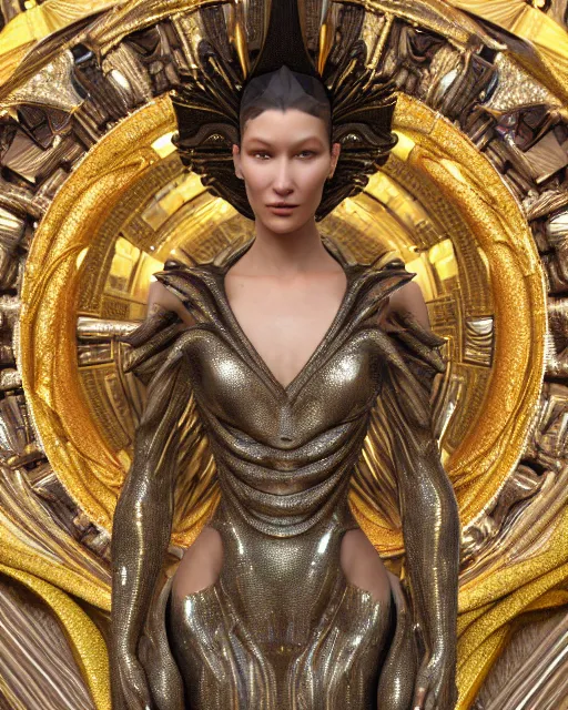 Image similar to a highly detailed metahuman 4 k close up render of an alien goddess bella hadid monument renaissance in iris van herpen dress schiaparelli in diamonds crystals swarovski and jewelry iridescent in style of alphonse mucha gustav klimt trending on artstation made in unreal engine 4