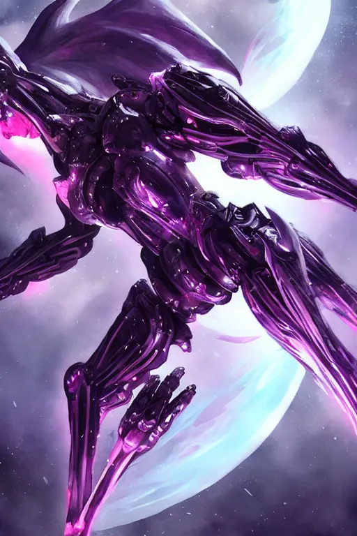 Image similar to maw shot, hyperdetailed realistic elegant beautiful stunning giant robot mecha hot female goddess dragon, sharp spines, sharp metal ears, smooth purple eyes, smooth fuschia skin, smooth silver armor, nebula size, space, epic proportions, epic scale, macro giantess, warframe, destiny, furry, dragon art, goddess art, giantess art, furaffinity, octane