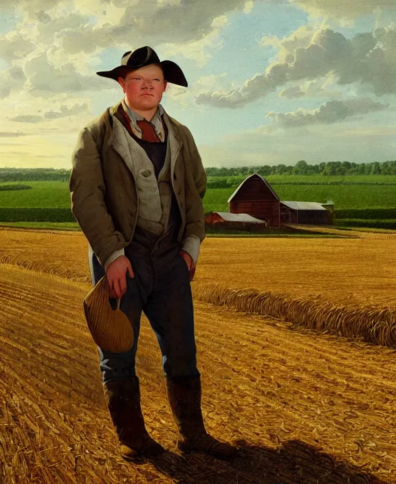 Prompt: portrait of jesse plemons as a farmer in louisiana, art by denys tsiperko and bogdan rezunenko and george caleb bingham, hyperrealism