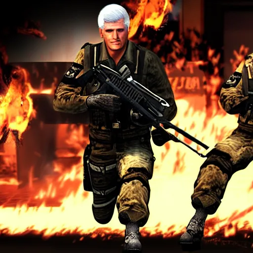 Image similar to drebin mgs4 trying to build a desktop computer on fire, game