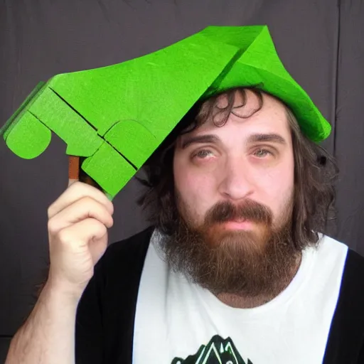 Prompt: vinny from vinesauce with his question mark block hat as gandalf the white