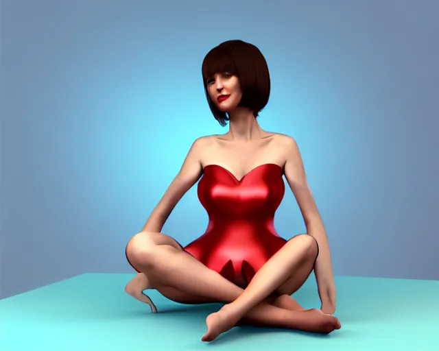 Image similar to a woman sitting on a desk with a heart shaped object in her lap, computer graphics by Minerva J. Chapman, polycount, net art, daz3d, 3d, rendered in maya