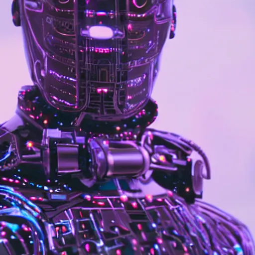 Prompt: a cinematic film still of rapper unotheactivist as a cybernetic cyborg, cgi, surrealism, cold lighting, film photography