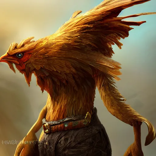 Image similar to fantasy chicken human, high detail, fantasy art, concept art, 4 k, ultra detail, computer art