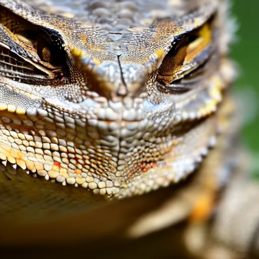 Prompt: A close up of a beautiful, highly detailed, realistic photograph of a bearded dragon 8K HD