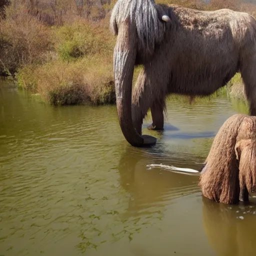 Image similar to wooly mammoth in a pond