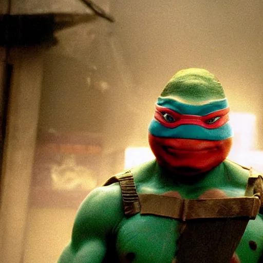 Prompt: tmnt in the matrix, film still