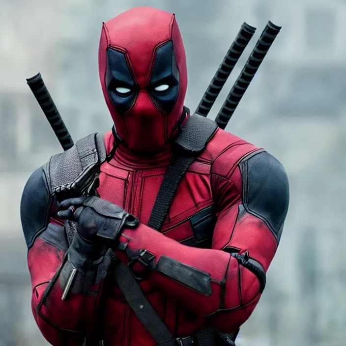 Image similar to film still of Idris Elba as Deadpool in new Marvel film, photorealistic 4k