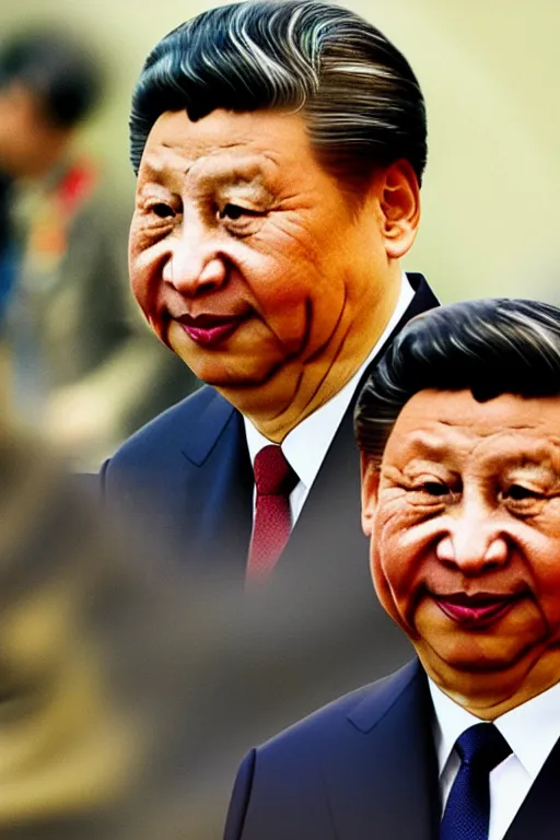 Prompt: A still of Xi Jinping as a Chinese fugly beta male, close-up, rule of thirds, award winning photo, unreal engine, studio lighting, highly detailed features, dirty trash setting