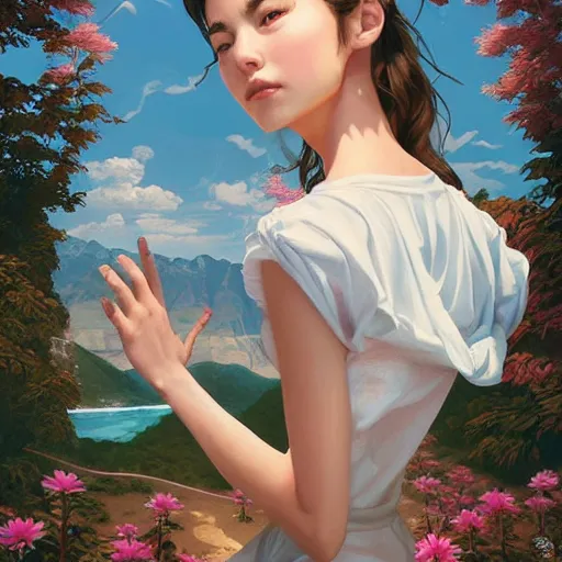 Image similar to a beautiful scenic painting by artgerm and wlop and wes anderson and spike jonze