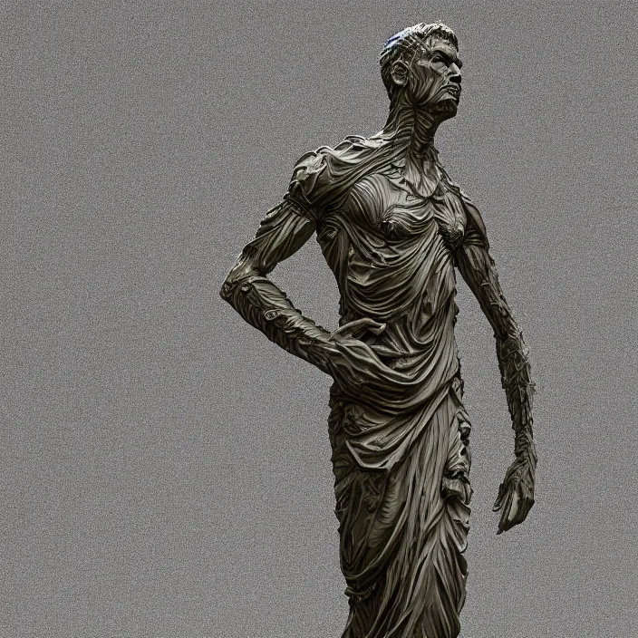 Image similar to stoic statue wearing clothes, vaporwave, aesthetic, naturel, symmetrical face, hyper detailed, digital sculpture, trending in artstation, cinematic lighting, studio quality, smooth render, unreal engine 5 rendered, octane rendered, art style by klimt and nixeu and ian sprigger and wlop and krenz cushart